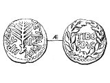 Herod Antipas, copper coin, of. Left: palm branch `Herod Tetrarch`. Right: wreath, `Tiberias` (the city)